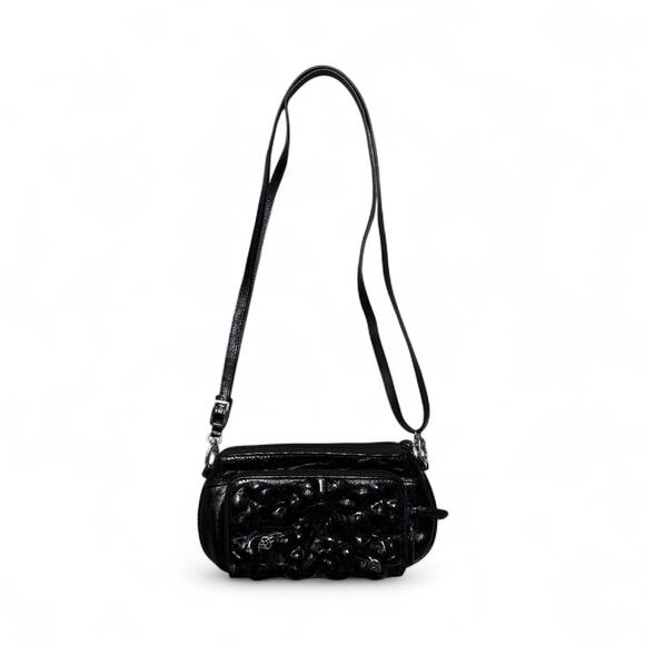 BRIGHTON Black Rosalie Wild Rose Flower Wallet Organizer Crossbody Purse - Picture 1 of 8